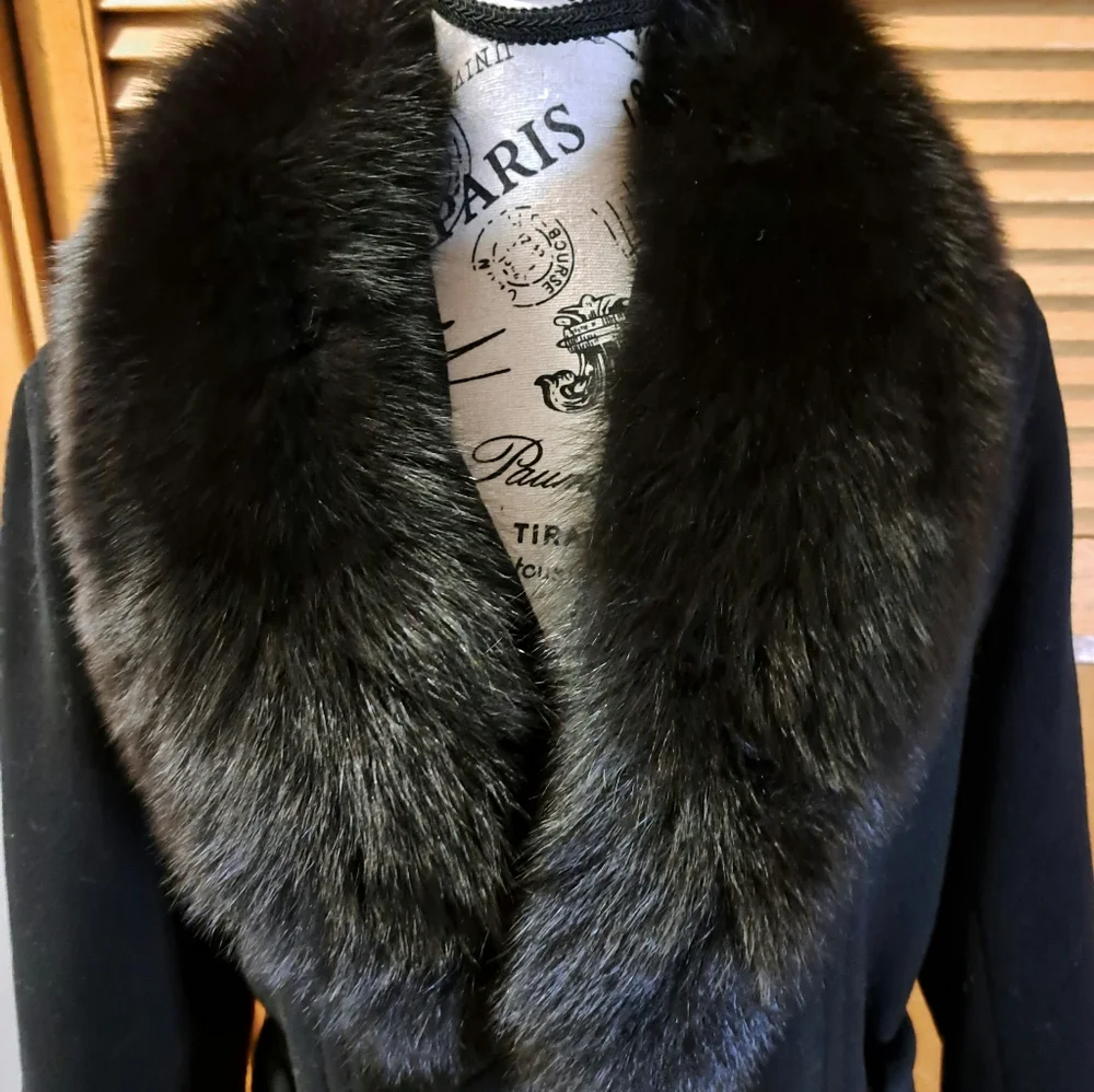 LA POMPADOUR Paris Wool And Cashmere Coat Removable Fur Collar Size 44 Euro - Picture 3 of 11